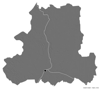 Csongrad, county of Hungary, on white. Bilevel