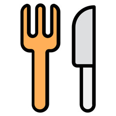 
Flat icon of fork and knife showing kitchen utensils
