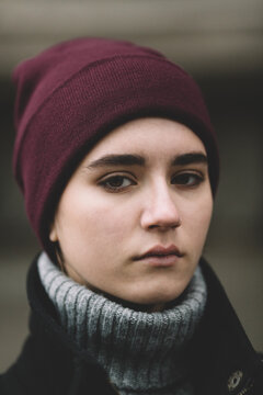 closeup of young woman on the street