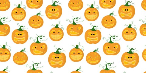 Background for Halloween. A pumpkin with a scary face. illustration vector seamless pattern.