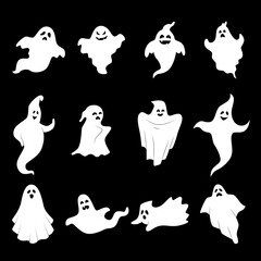 Collection of icons for Halloween - ghosts in different shapes. Vector art.