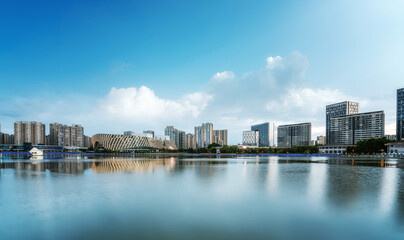 Fototapeta na wymiar Jiangsu Yancheng Julong Lake Park City Architecture Landscape Skyline