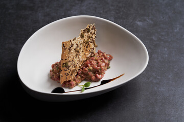 Fresh beef tartar  with whole grain chips