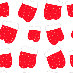 New Year seamless pattern. Christmas seamless pattern, digital wrapping paper. Red winter mittens