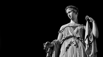 Paganism in Ancient Times. Roman or Greek goddess neoclassical marble statue, erected in the 19th...