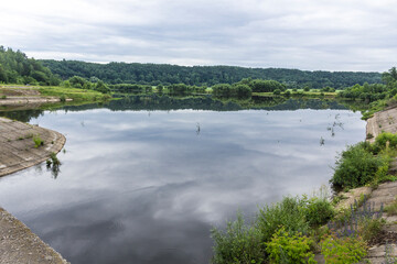 Midsummer. Water storage on the Protva River in Russia. A great place for boating and fishing.