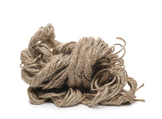 Rope yarn ball strings isolated on white background, texture