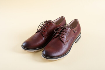 Women's autumn shoes on a colored background. Side view. Fall outfit. Fashion footwear