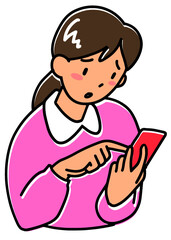 困った表情でスマホを見る若い女性
