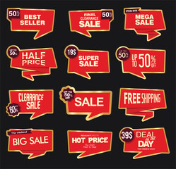 Collection of modern red sale stickers and tags 