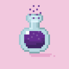 Purple potion pixel art. Vector Picture.