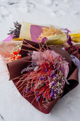 Bouquets of dried flowers in package