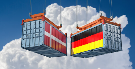 Freight containers with Denmark and German flag. 3D Rendering 
