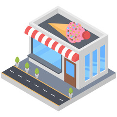 
Isometric icon of ice cream parlour 
