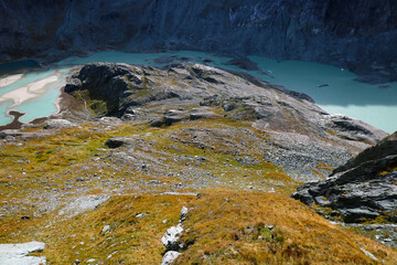 View of the mountainside in Austria in autumn.