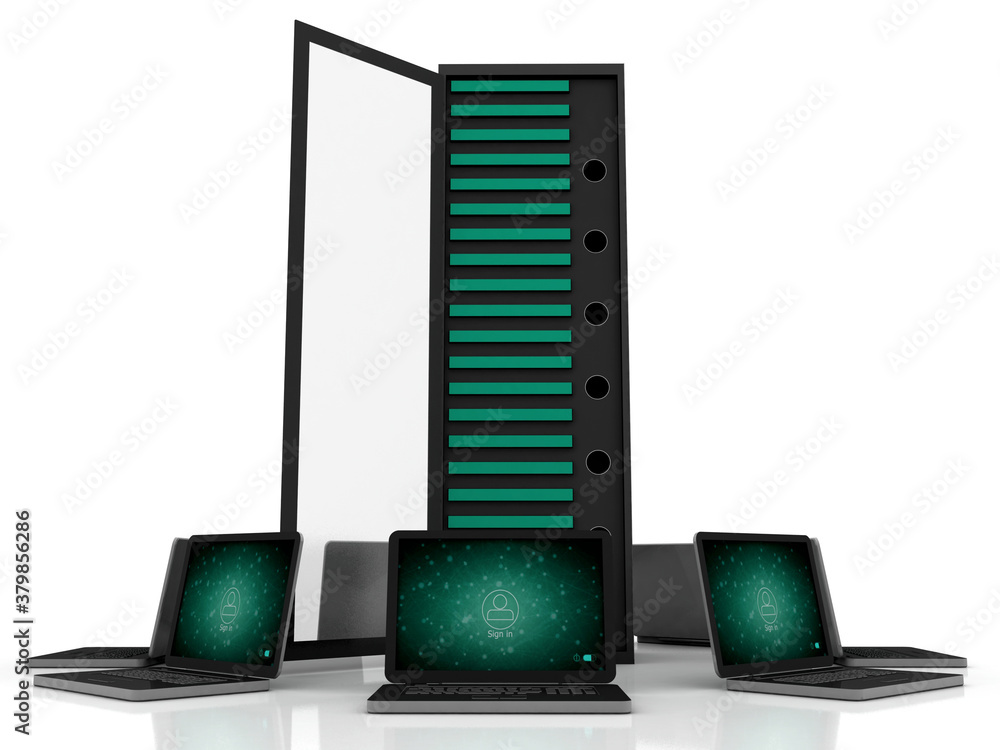 Wall mural 3d illustration data center server connected computer network