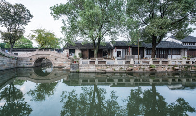 Ancient buildings by the river in Dangkou Ancient Town, Wuxi, Jiangsu, China