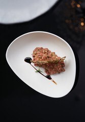 Fresh beef tartar  with whole grain chips