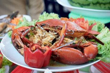 Steamed big Crab served in a White Plate
