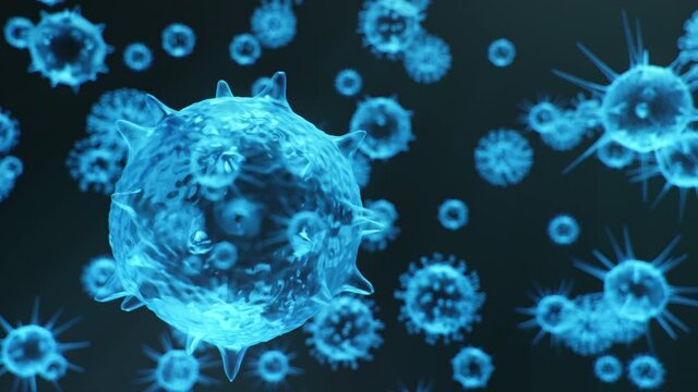 Abstract viral infection causing chronic disease. Hepatitis viruses, influenza virus H1N1, Flu, cell infect organism, aids, Looped seamless 4k Animation