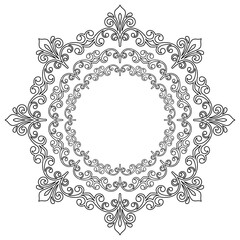 Elegant vintage round black ornament in classic style. Abstract traditional pattern with oriental elements. Classic vintage pattern