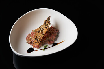 Fresh beef tartar  with whole grain chips