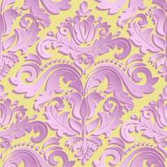 Seamless oriental ornament. Pink traditional oriental pattern with 3D elements, shadows and highlights