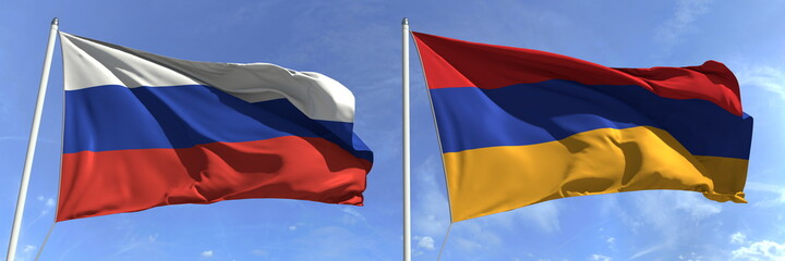 National flags of Russia and Armenia, 3d rendering