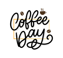 International Coffee Day lettering with coffee beans. Vector illustration