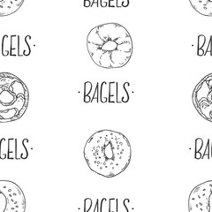 Seamless vector pattern with bagels and lettering