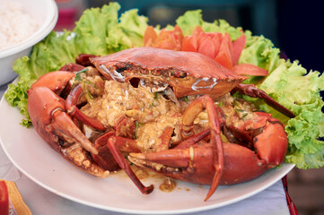 Steamed big Crab served in a White Plate
