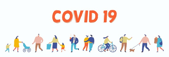 People and wearing Face Mask Fight Against Covid-19, Coronavirus Disease, Health Care. Flat Vector illustration. 
