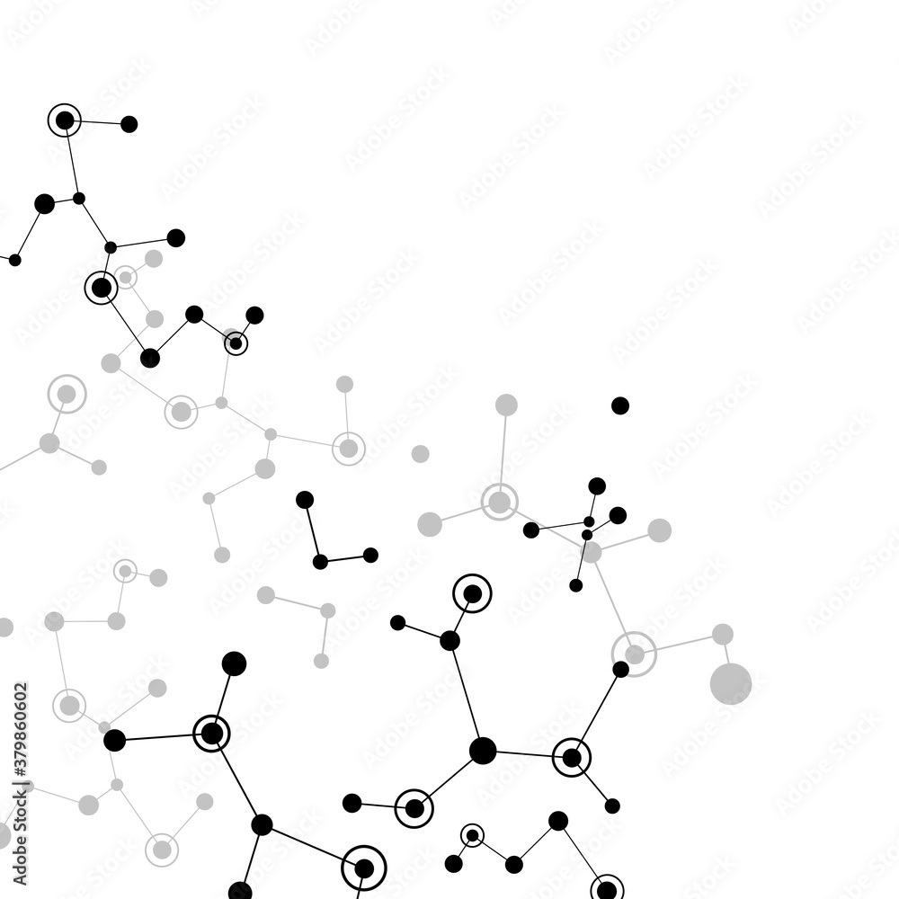 Poster vector black molecules with dots lines white background