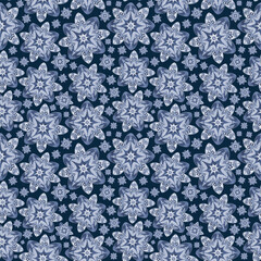 Seamless blue  pattern with fragments of mandalas