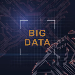 Framed Big Data Lettering Over Abstract Microchip Connections Background, Futuristic Logo