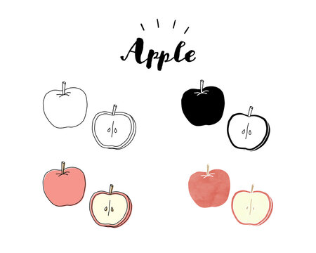 手描きのリンゴのイラストのセット かわいい おしゃれ 断面 果物 フルーツ デザート 食材 Stock Vector Adobe Stock
