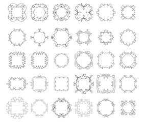 Wreath set. Vector calligraphic illustration with frames on white background. Filigree borders.