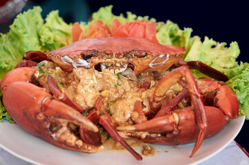 Steamed big Crab served in a White Plate