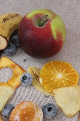fruits chips on a wooden board