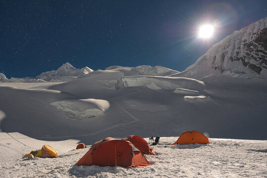 Advance base camp at night
