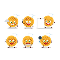Cartoon character of pumpkin pie with various chef emoticons