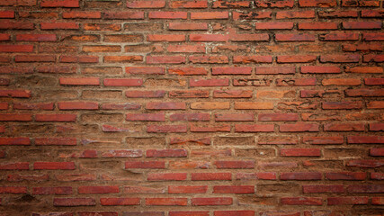 Red brick wall, wide angle of masonry Copy space Text area Design background