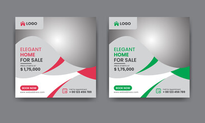 Real estate social media post and Square Flyer template, Promotion Web Banner Template, Elegant home for sale banner Template, 