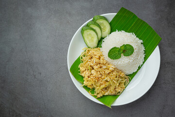 thai food Stir Fried  Egg  with  Papaya cooked serve with rice