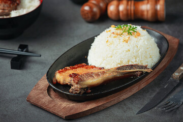 close up picture of Roast pork and cooked rice