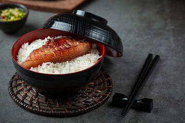 close up picture of Roast pork and cooked rice