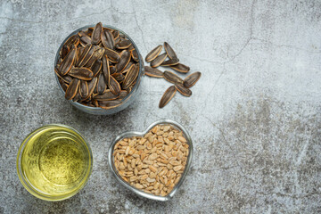 Sunflower oil on the table