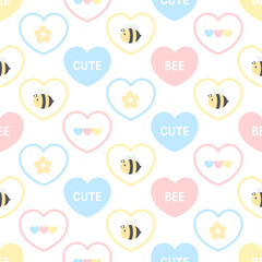 Cute bee and flower seamless pattern background