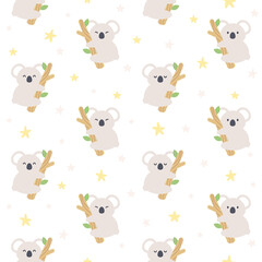 Cute koala bear and star seamless pattern background