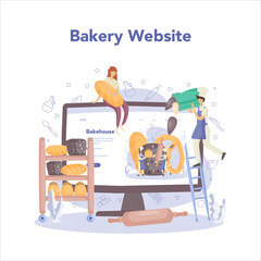 Baker and bakery online service or platform. Chef in the uniform